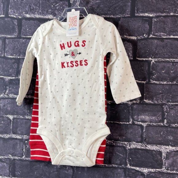 Just One You by Carter's Other - Carter's Just One You 9 Months "Hugs & Kisses" White Gray Red 2-pc Set